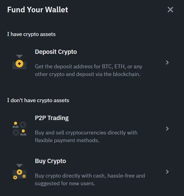 binance depsoit funds