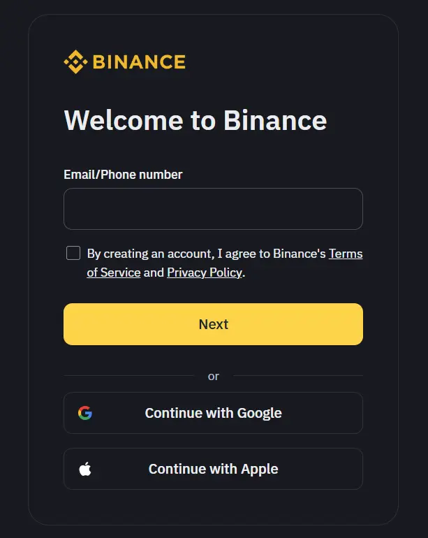 create binance account